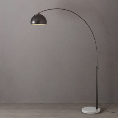 Lampe à arc demi-dôme 92 po - nickel noir, base en marbre blanc, abat-jour demi-dôme en nickel noir, à intensité variable, ampoule incluse