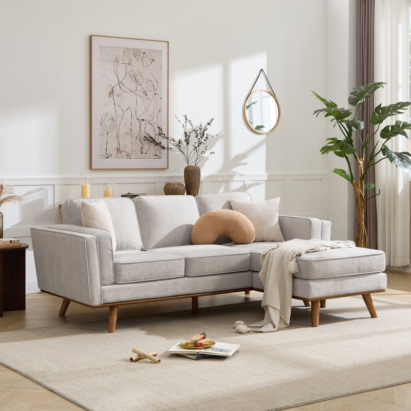 Canapé modulaire réversible l 84 po avec méridienne Inayat, Chenille kaki