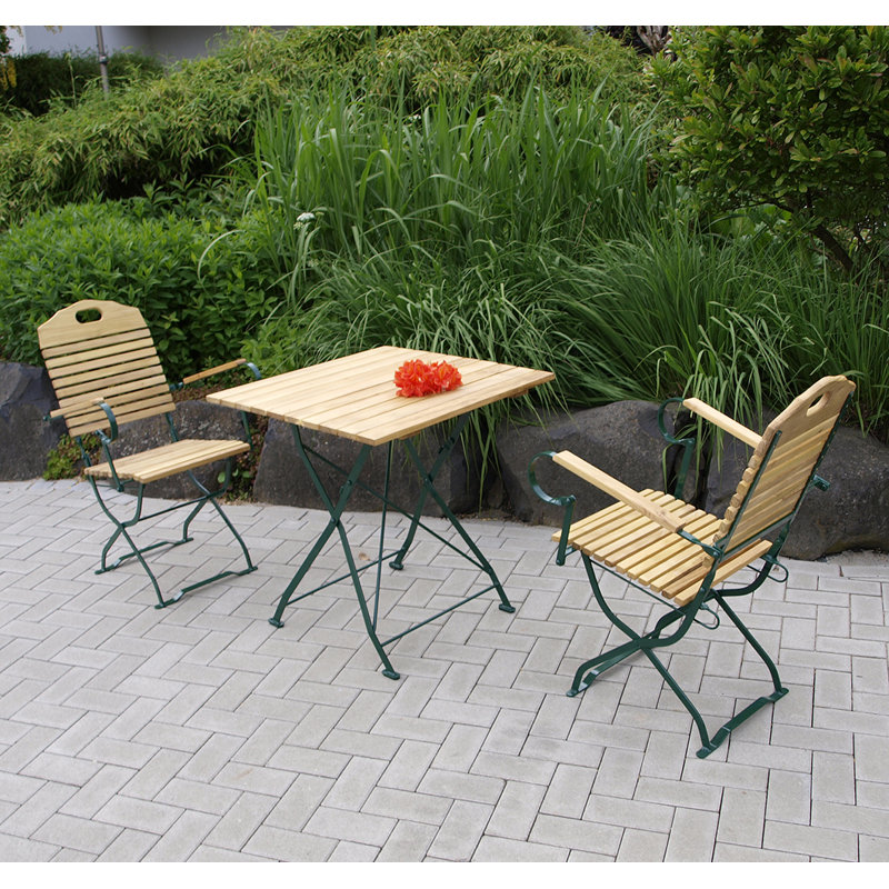 West Orange 2 - Person Teak Patio Dining Set with Square Table, Dark Green