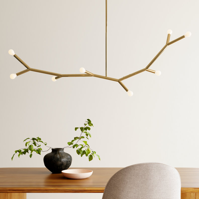 Raela 8 - Light Dimmable Modern Linear Chandelier, Aged Brass