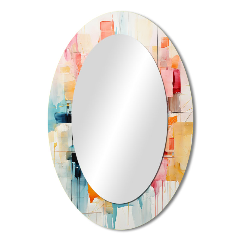 Collage Rhythms I - Modern Oval Wall Mirror, 36" x 24"