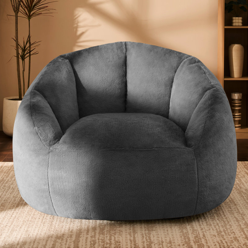 Grand fauteuil à billes en forme de coquillage en microfibre / microsuède, Microfibre grise