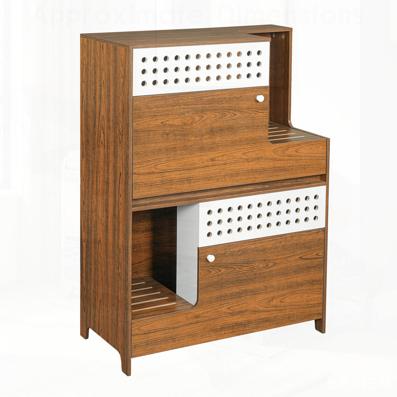 Meuble chat moderne 2 en 1, bac à litière et table d'appoint avec rangement pour 2 petits chats, Brun