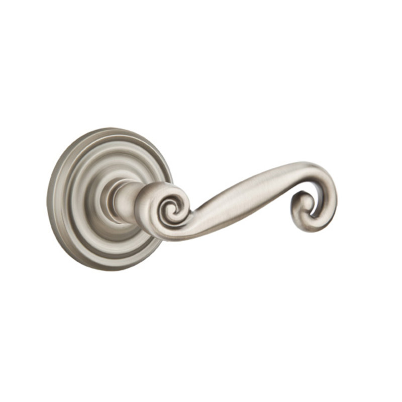 Scroll Passage (Hall & Closet) Door Lever with Round Rosette, Antique Nickel, Right