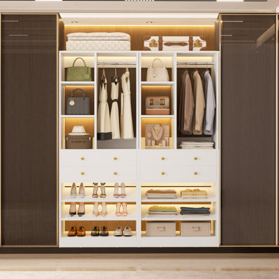 56" Closet Organizer System With Drawers And Shelves