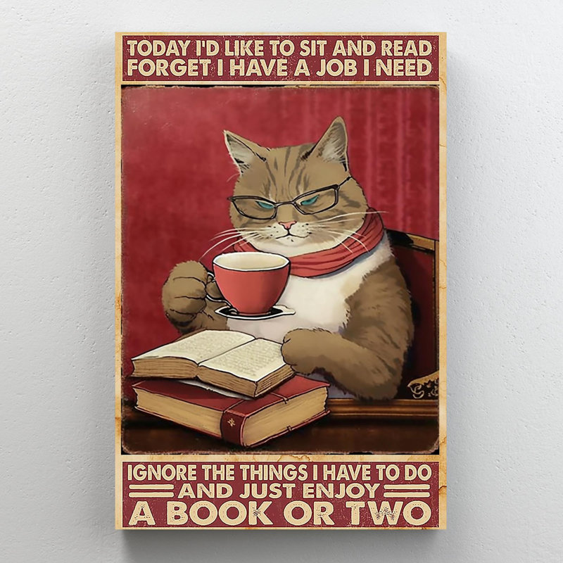 «Cat And Just Enjoy A Book Or Two», impression sur toile, H 36 po x l 24 po x P 1,25 po