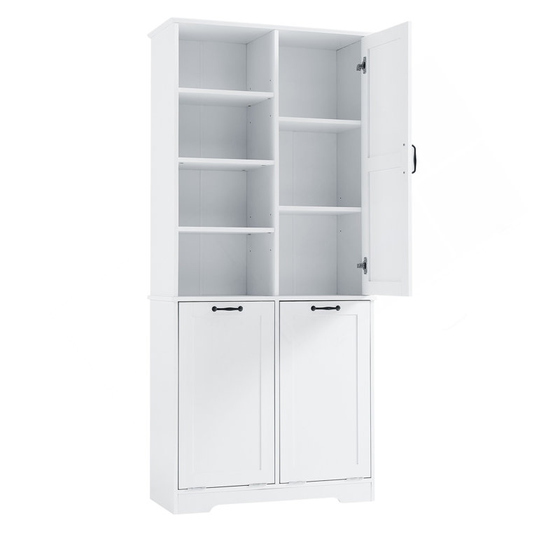 Bathroom Storage Cabinet With Doors And Drawers, Tilt-Out Laundry Hamper, Multiple Storage Space, Freestanding Style, Open Shelve, Adjustable Shelf, White