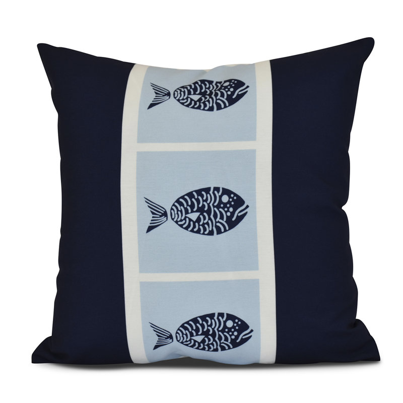Sail, Sun, & Fun Reversible Throw Pillow, 26" H x 26" W  x 7" D, Navy Blue