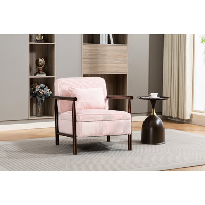 Fauteuil d'appoint rembourré de style moderne du milieu du siècle, pour salon, chambre à coucher, en velours côtelé rose, rembourrage en mousse, éponge douce haute densité, coussin lombaire, capacité maximale de 113 kg (250 lb), fauteuil de lecture.