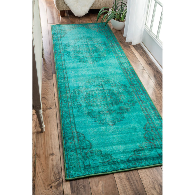Tapis turquoise Bunn, Tapis de couloir 2 pi 8 po x 8 pi
