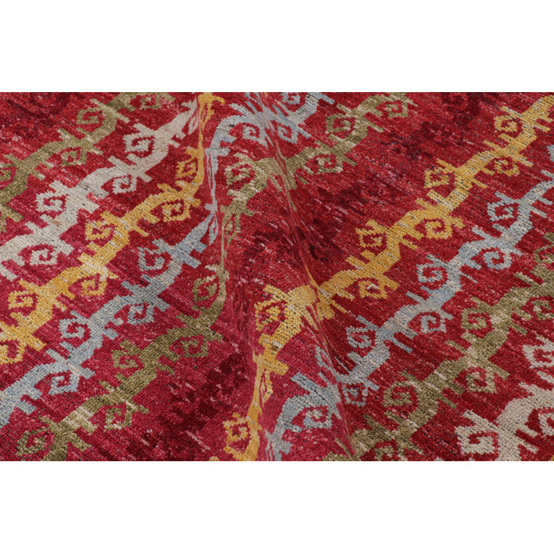 Rug & Kilim’S Tribal Style Rug In Red With Colorful Geometric Stripes
