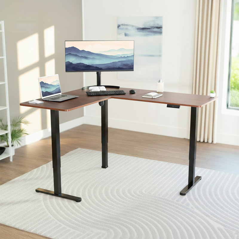 VIVO Electric Corner Standing Desk, Dark Walnut/Black, 55" x 63"