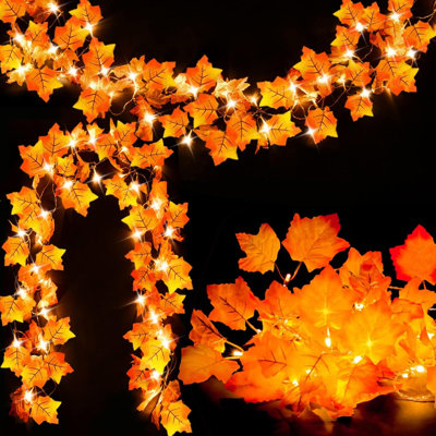 Fall Decor [2 Pack] Lighted Fall Garland, Total LED Thanksgiving Decorations Halloween String Lights, Friendsgiving Gift Thanksgiving Decor For Home Holiday Autumn Garland Indoor