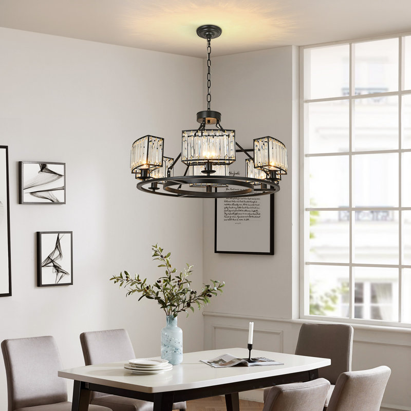 Vallonia 6 Light Dimmable Wagon Wheel Chandelier,  Matte Black