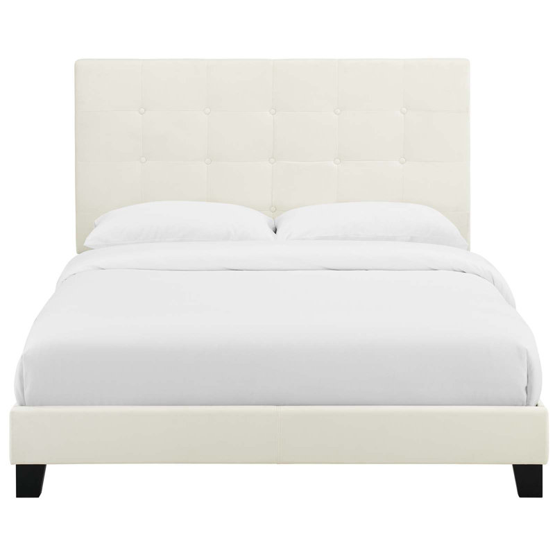 Modway Melanie Tufted Button Upholstered Performance Velvet Platform Bed, Ivory, King