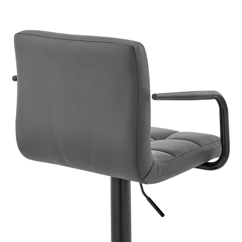 Geniyah Modern Adjustable Swivel Matte Black Iron Metal Bar Stool with Gray Faux Leather Seat