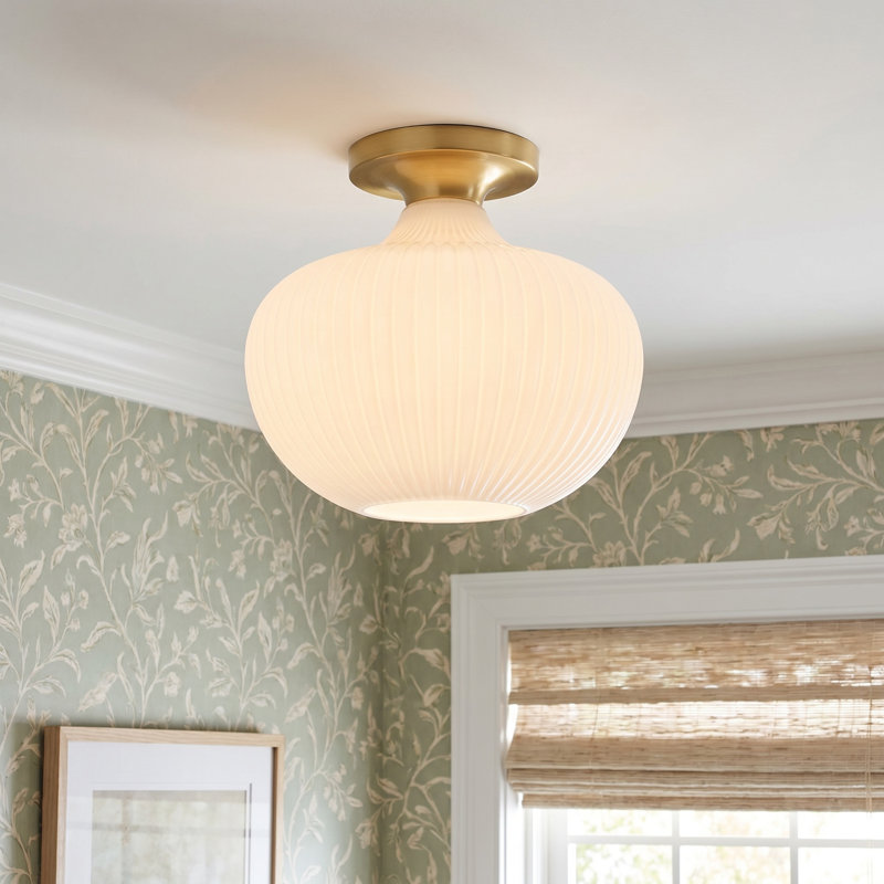 Collina Glass Semi Flush Mount, Antique Gold