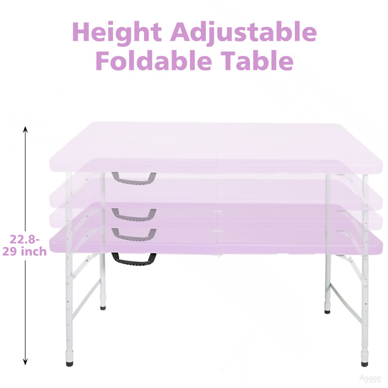 4Ft Blue Portable Folding Table Indoor&Outdoor Maximum Weight 135KG Foldable Table For Camping, Mauve clair