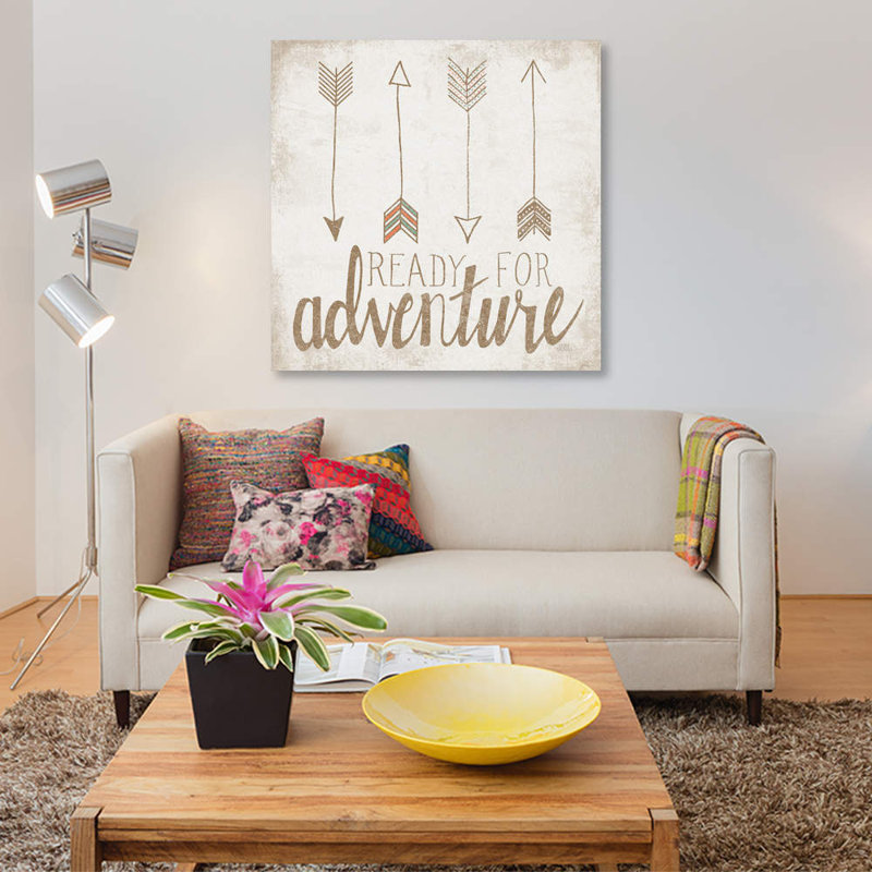«Ready for Adventure, Beige», art textuel sur toile, H 12 po x l 12 po x P 0,75 po