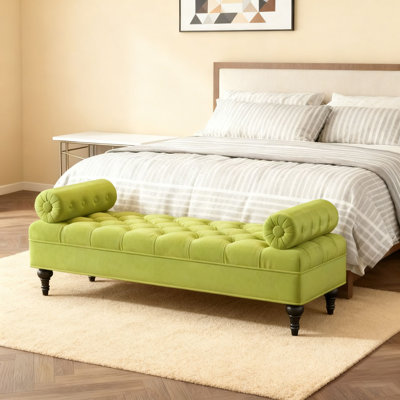 Bedroom Bench,Bench for End of Bed,Velvet Upholstered Bench with 2 Detachable Pillows,Comfy Upholstered Footstool,Ottoman for Bedroom,Living Room, Ent by Latitude Run