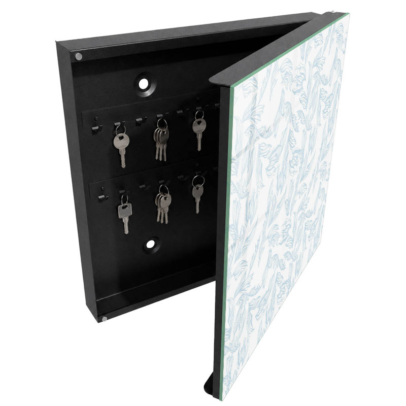 Key storage box, Opens to the right, 30x30x5, White, Floral pattern in delicate, light colors, 
