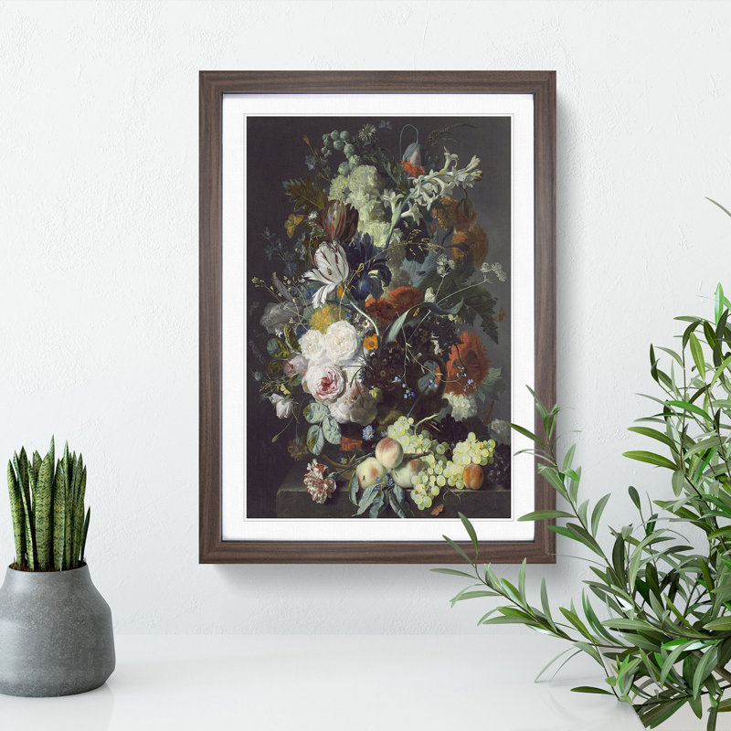 Still Life with Flowers and Fruit Vol.2 by Jan Van Huysum - Picture Frame Painting, 48cm H x 36cm W x 2cm D, Walnut