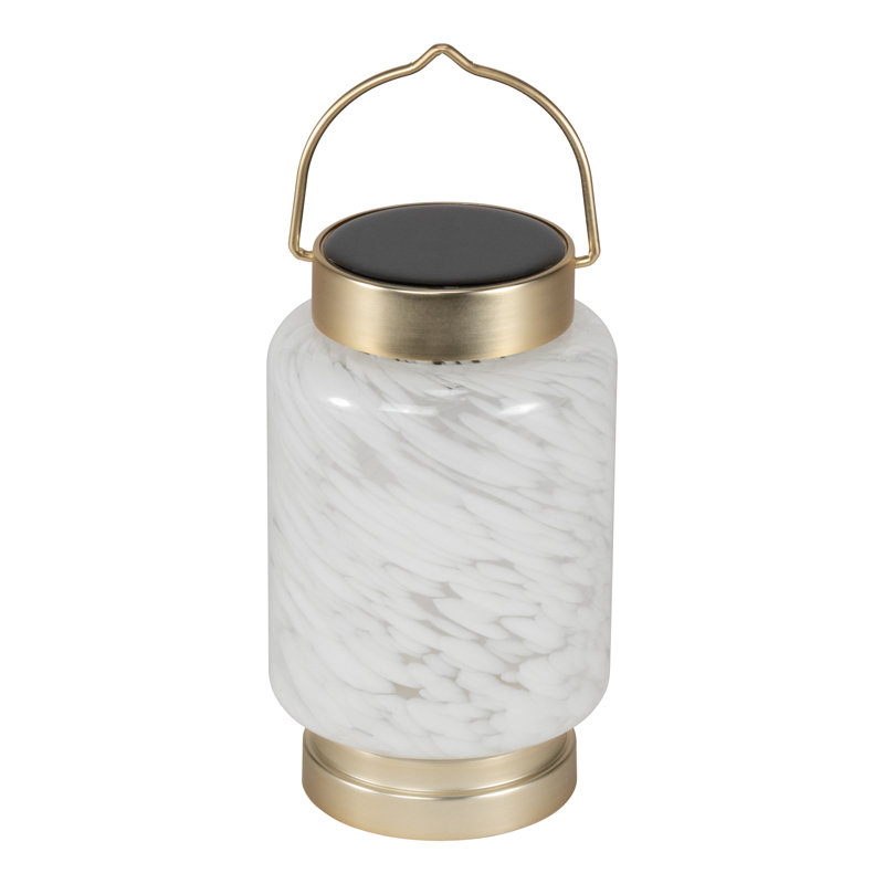 7.8'' White Glass Solar LED Outdoor Lantern