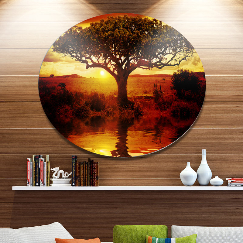 «Lonely Tree in African Sunset», impression, H 23 po x l 23 po x P 1 po, Métal