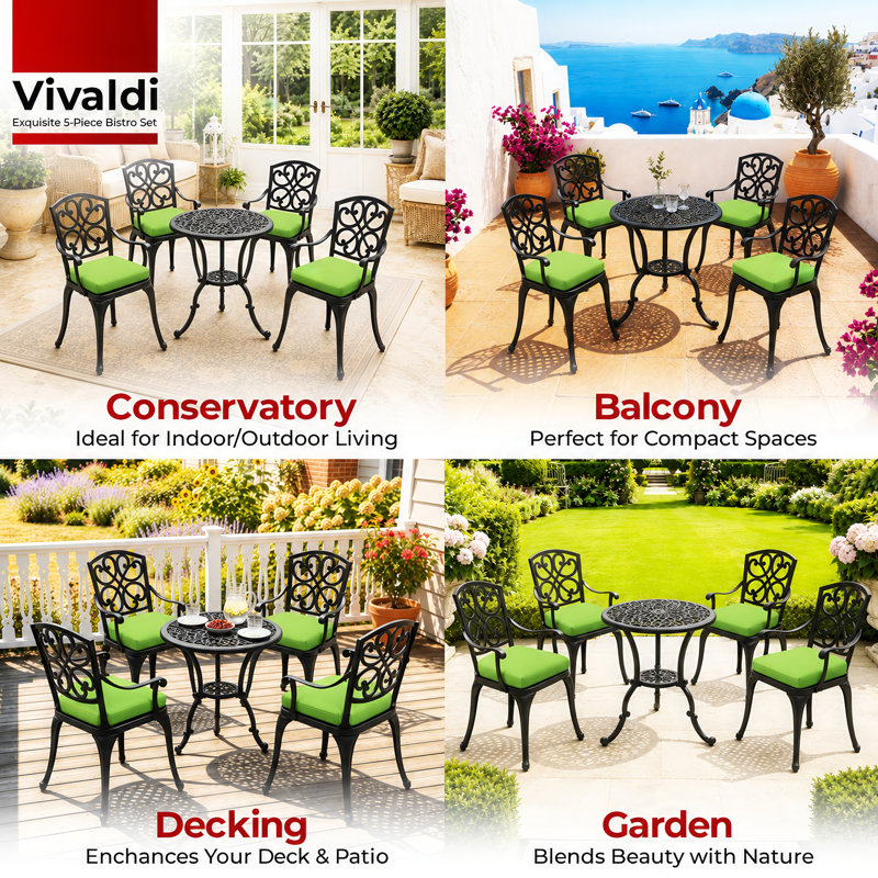 Patio Dining Set Table,, Green Cushions