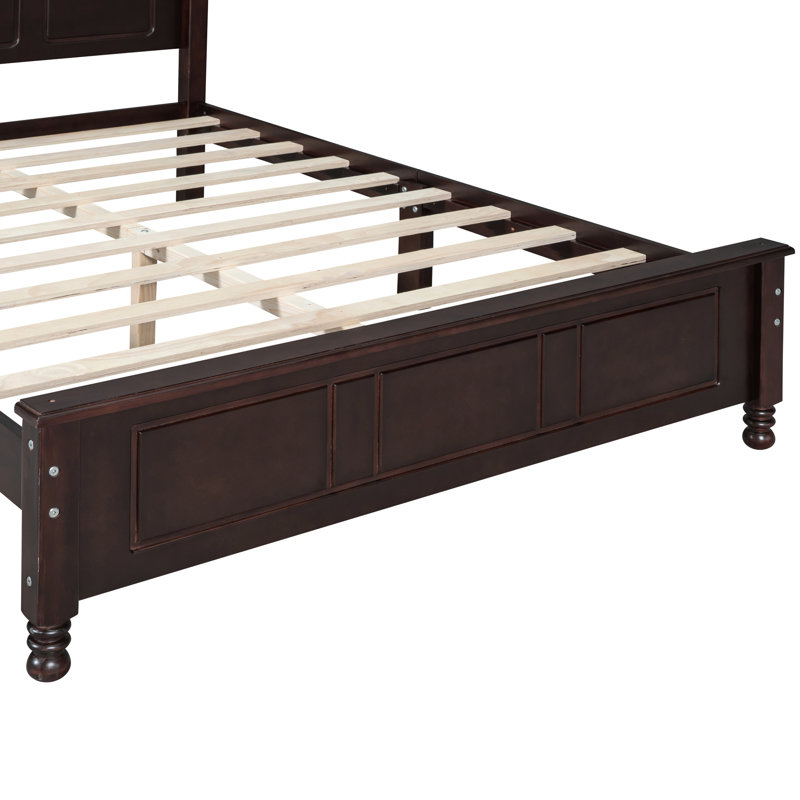 Lit plateforme double de style rétro avec noyer foncé et structure en lattes de bois stables