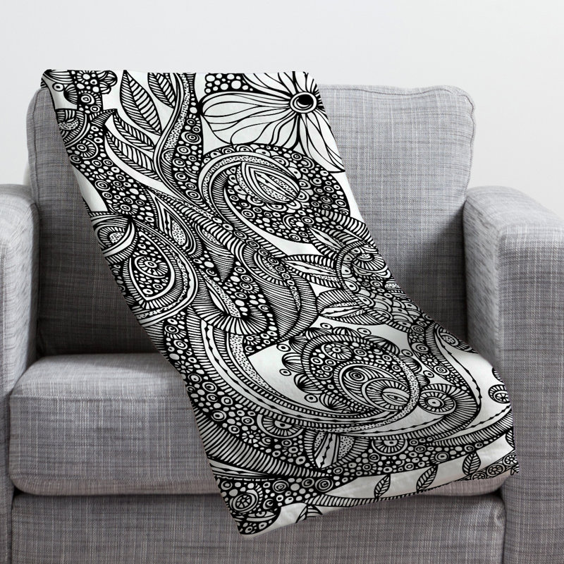 Jeté blanc noir oiseau en fleurs, Grand