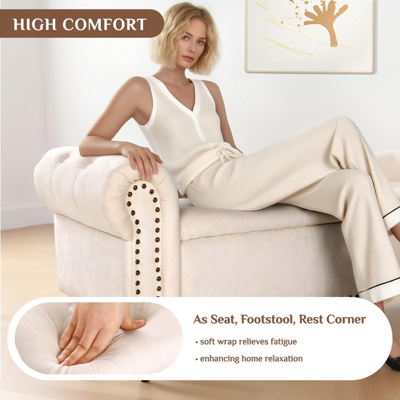 133cm Wide Velvet Standard Ottoman, Beige