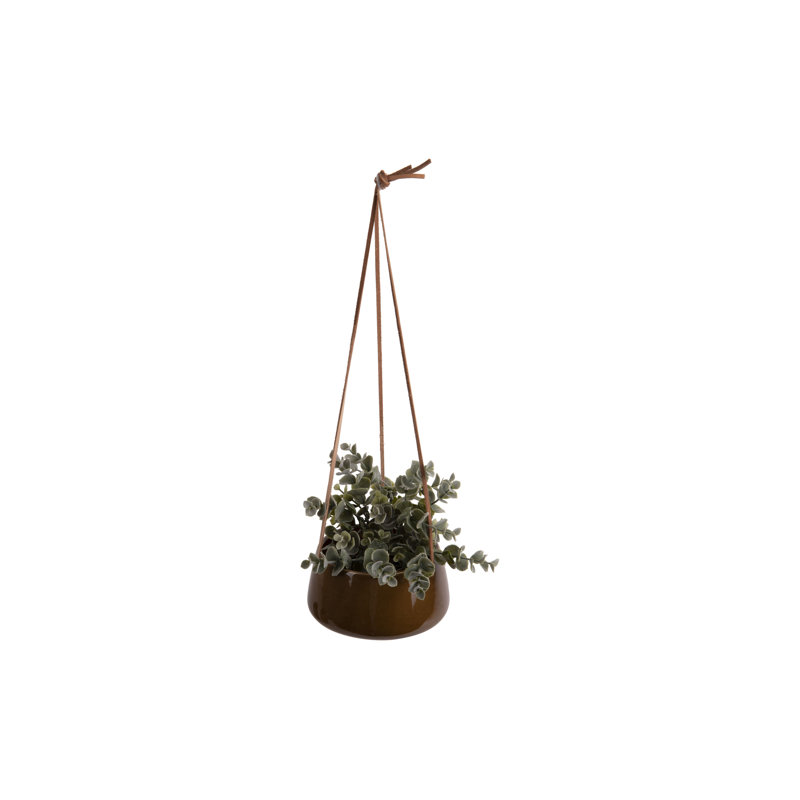 Birdene Ceramic Hanging Planter, Caramel Brown, 16cm H x 16cm W x 8.4cm D