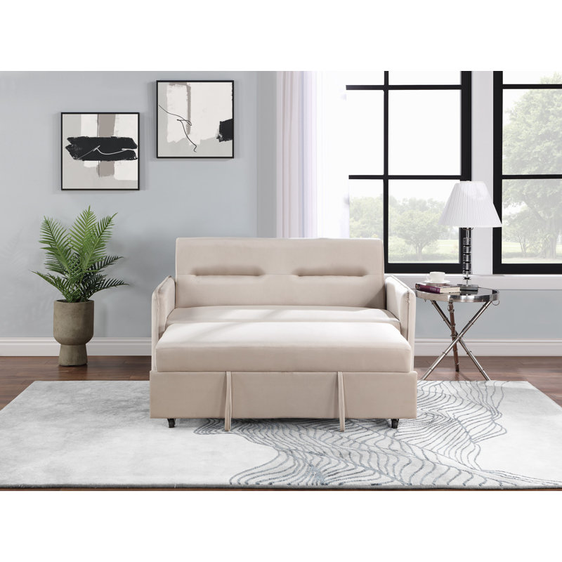 Canapé-lit à accoudoirs carrés de 57 po Jonael, Microfibre beige