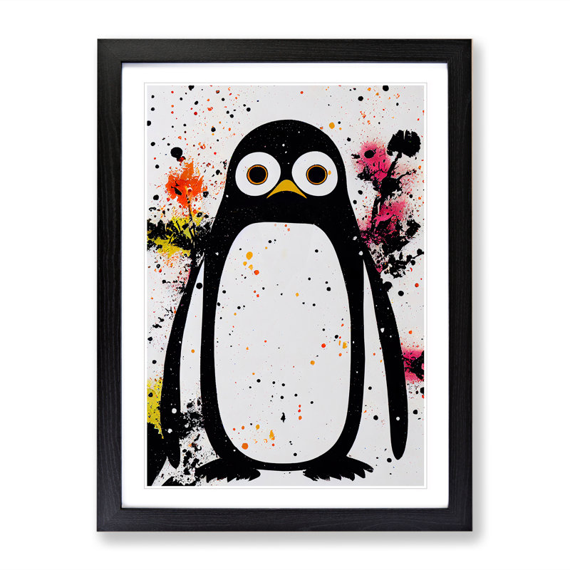 Painted Penguin No.2 - Wall Art, 64cm H x 46cm W x 2cm D, Black Framed