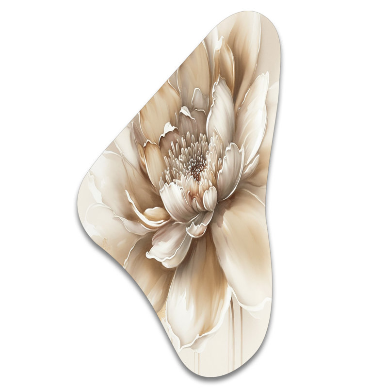 Haristina Blooming Beige Floral Design III - Art mural en métal à forme florale unique, H 31 po x l 17 po x P 1 po