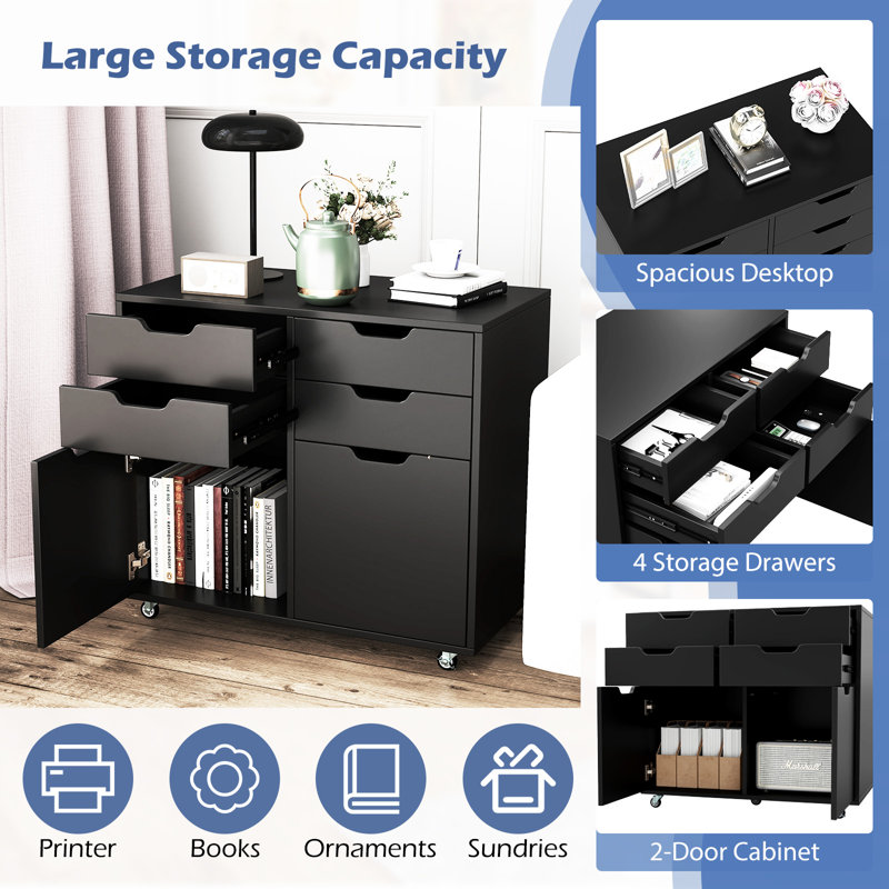 73cm Wide 4 -Drawer Mobile File Cabinet, Black