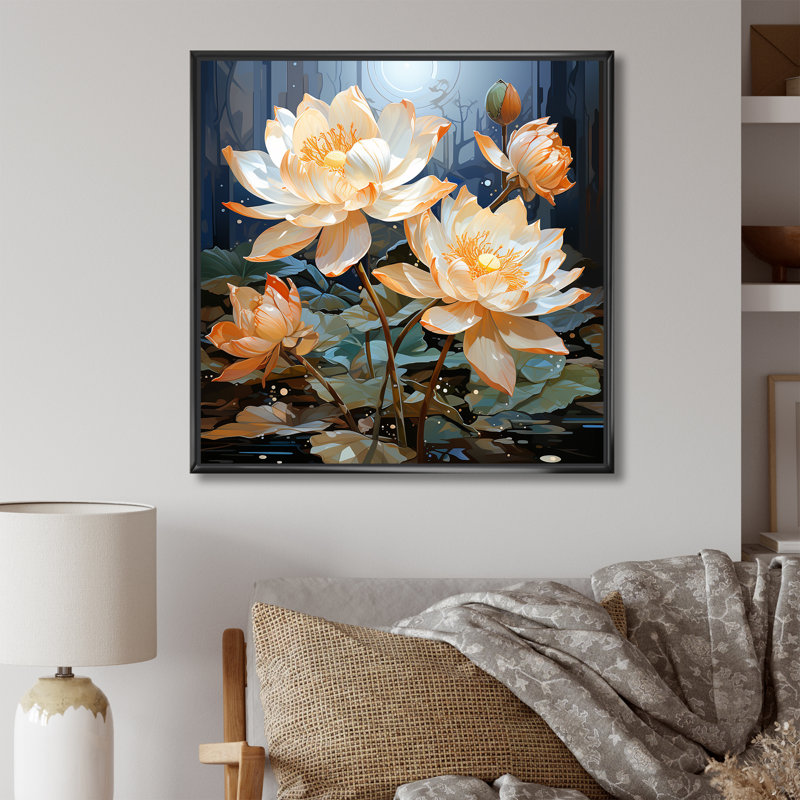 «Elegance In Lotus Blooms III», reproduction sur toile, Cadre flottant noir, H 30 po x l 30 po x P 1 po