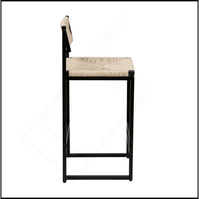 Creamy White Paper Rope Woven Bar Stools Set Of 2 Hand Weave Counter Stool With Footrest For Kitchen Island, Dining Room