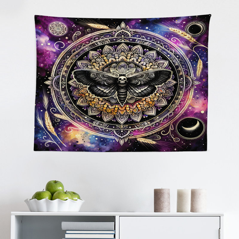 Bungalow Rose Purple Wall Hanging Tapestry Death Moth Space Mandala Black Mustard Quartz, H 30 po x l 45 po