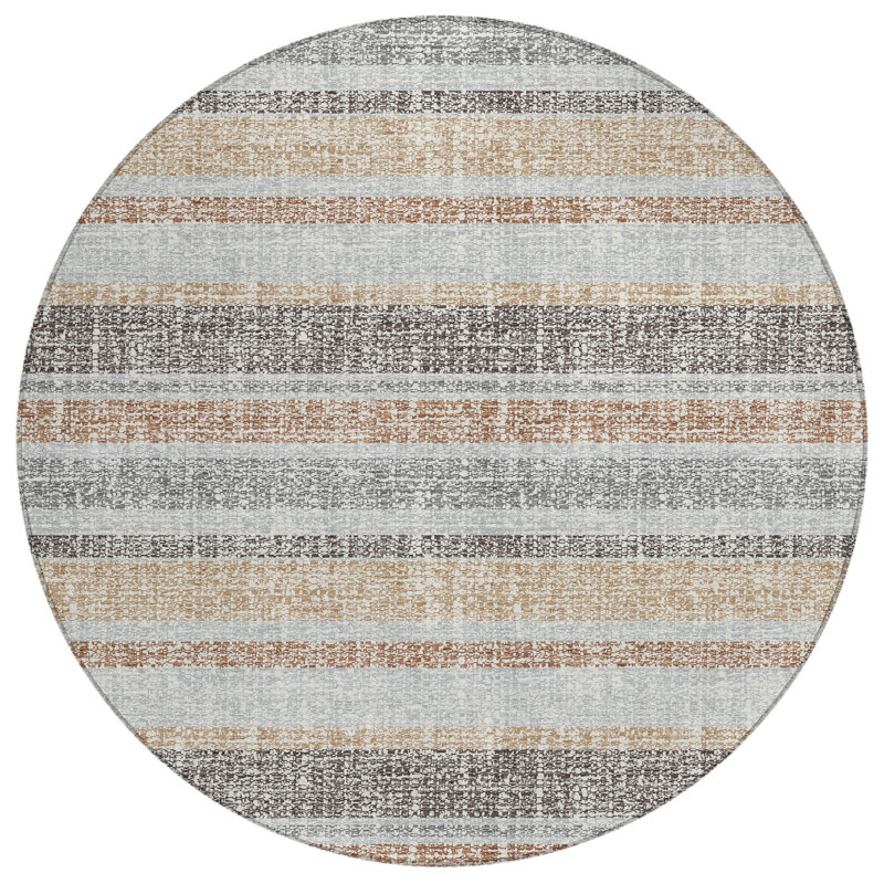 Machine Washable Indoor/Outdoor Xhevrie Gray Rug, Round 8'