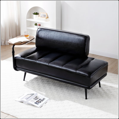 Banc de bout de lit moderne de 55 po de largeur, revêtu de similicuir avec table d'appoint, canapé pivotant sur 360 degrés, repose-pieds de vestibule, banc de fenêtre avec pieds en métal pour chambre à coucher, salon