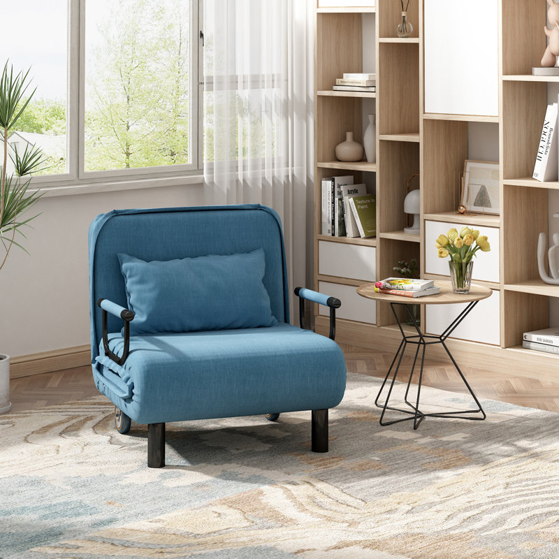 Fauteuil futon simple à dossier serré, Mélange de lin bleu, H 29,9 po x l 30,3 po x P 25,6 po