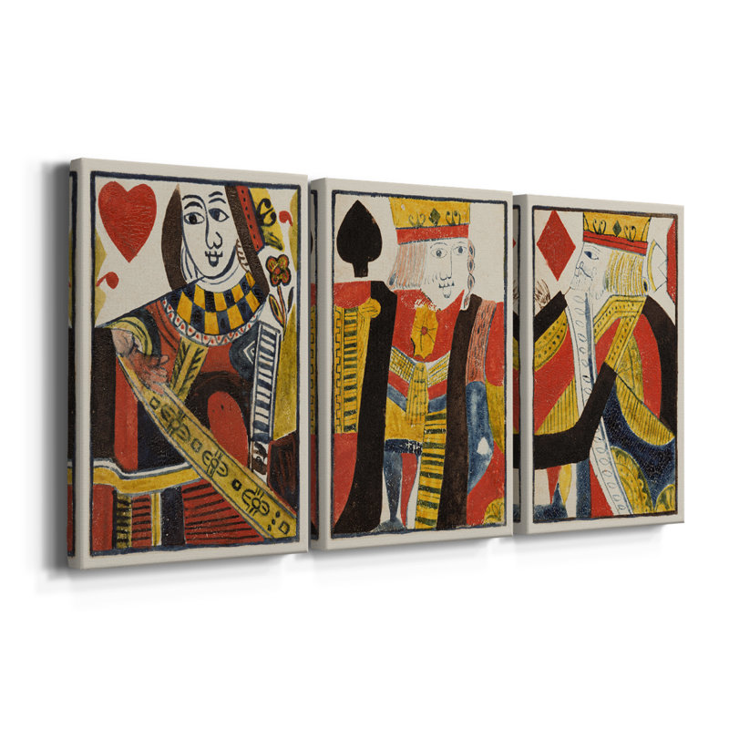 Cartes rétro I - Toile tendue avec châssis sur mesure - 3 pièces, H 12 po x l 24 po