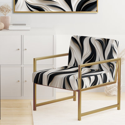Chaise d'appoint rembourrée rayée blanche et noire Minimalist Elegance