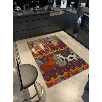 Multi-Colored Carnival-Themed Horse and Deer Patterned Creative Modern Decorative Rug