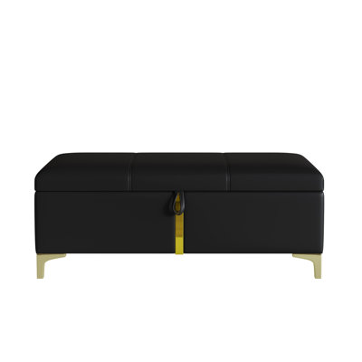 Elegant Upholstered Storage Ottoman,Storage Bench With Metal Legs For Bedroom,Living Room,Fully Assembled Except Legs,Black by Everly Quinn