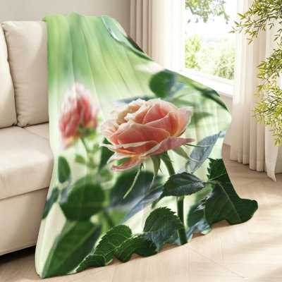 Jeté en molleton blanc ultra doux en flanelle, imprimé Roses