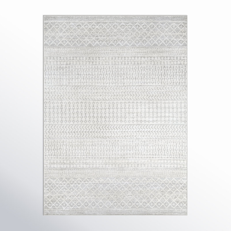 Warkentin Geometric Light Grey/Grey/White Area Rug, Rectangle 9' x 12'6"