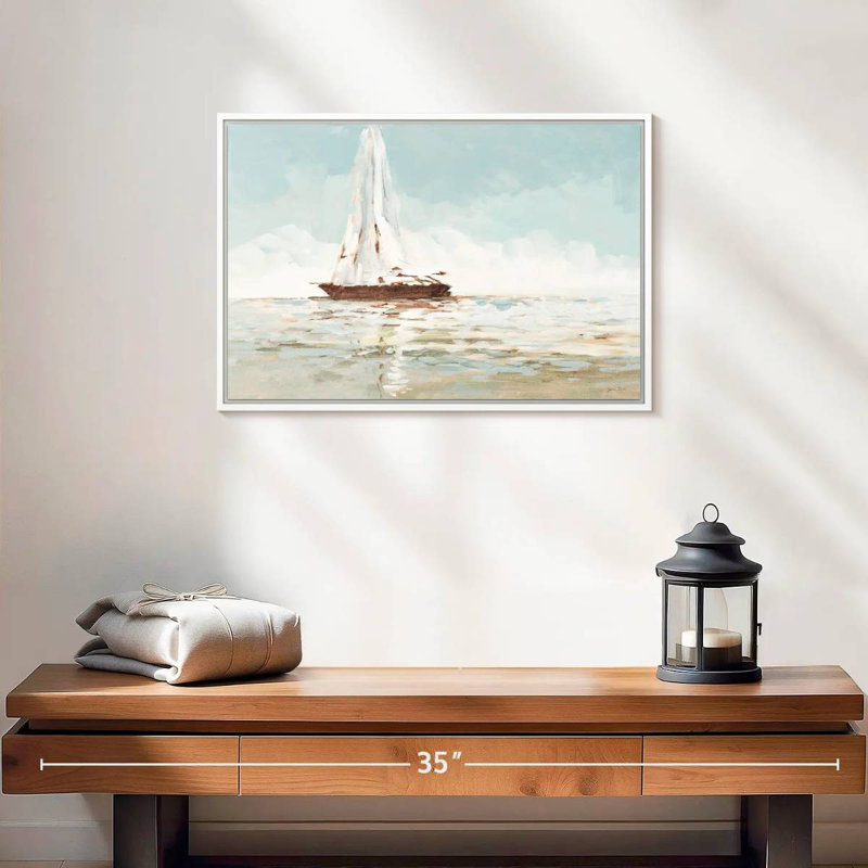 Voilier, 19 po x 13 po, Cadre flottant blanc